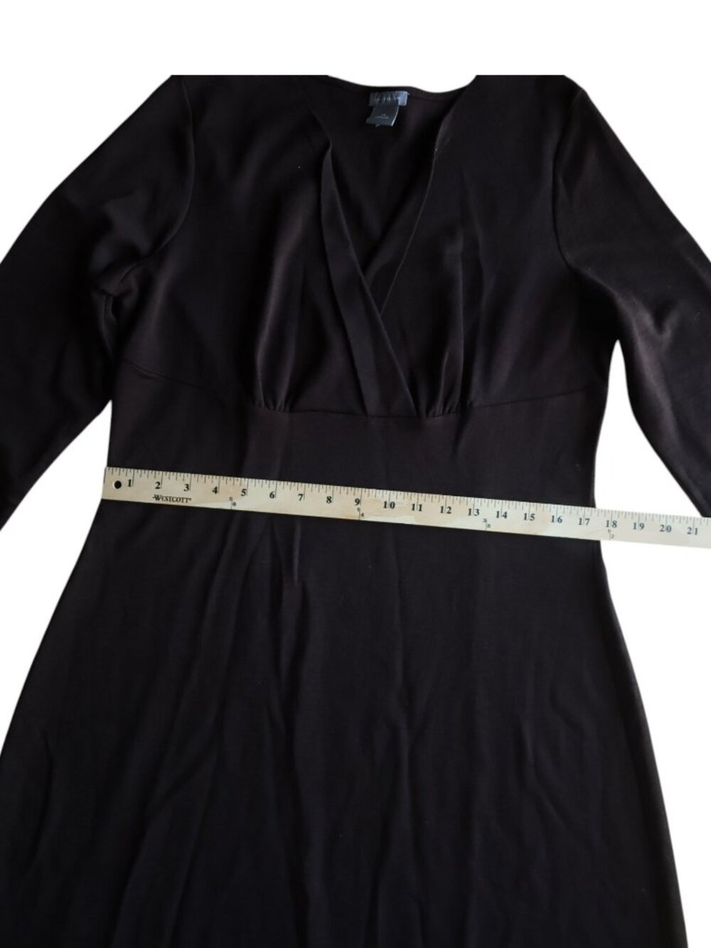 Ann Taylor V-Neck Empire Waist Dress 3/4 Sleeve Size 14 Dark Brown No Tag EUC - Picture 6 of 8